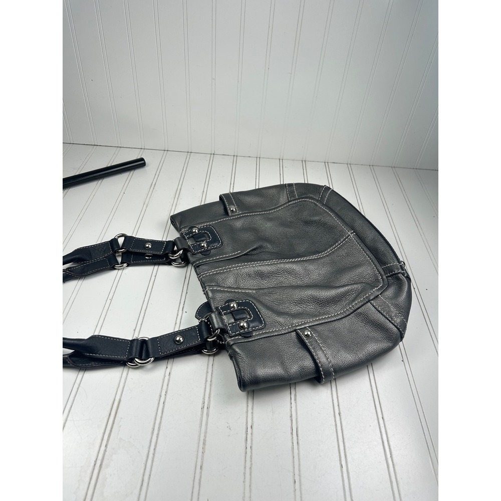 Tignanello Vintage Y2K Gray Pebbled Genuine Leather Shoulder Bag Purse - Picture 6 of 11